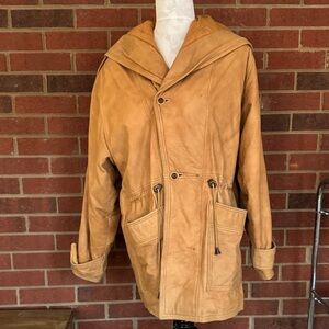 Climate Zone Tan Leather Lined Coat with Hood